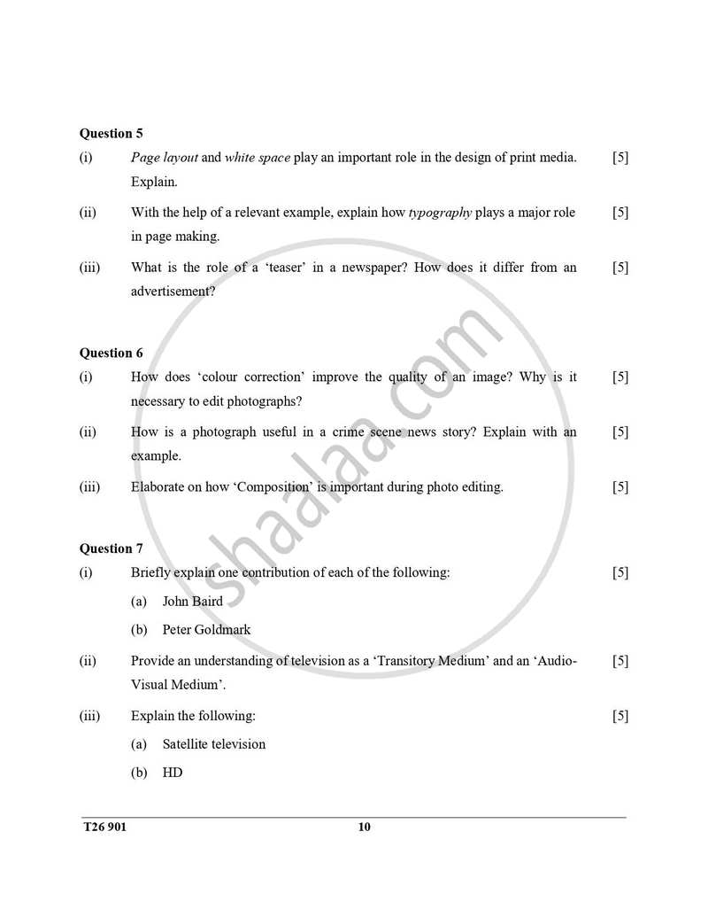 Mass Media and Communication 2025-2026 ICSE Class 10 - CISCE (Council for the Indian School Certificate Examinations) question paper with PDF download