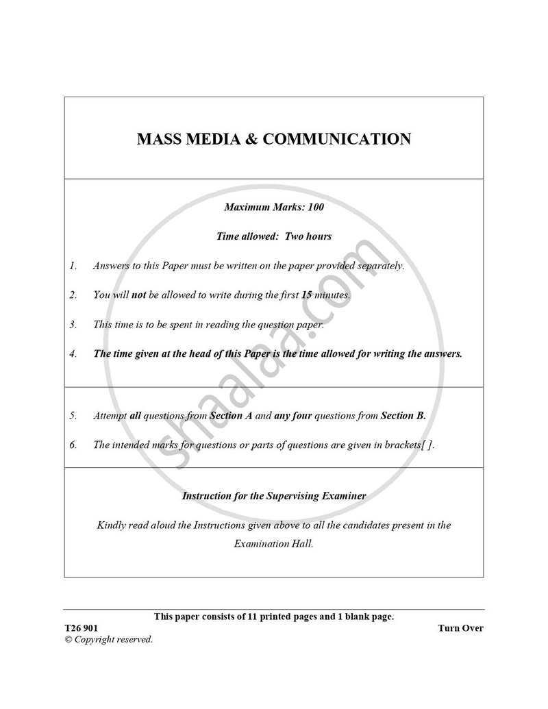 Mass Media and Communication 2025-2026 ICSE Class 10 - CISCE (Council for the Indian School Certificate Examinations) question paper with PDF download
