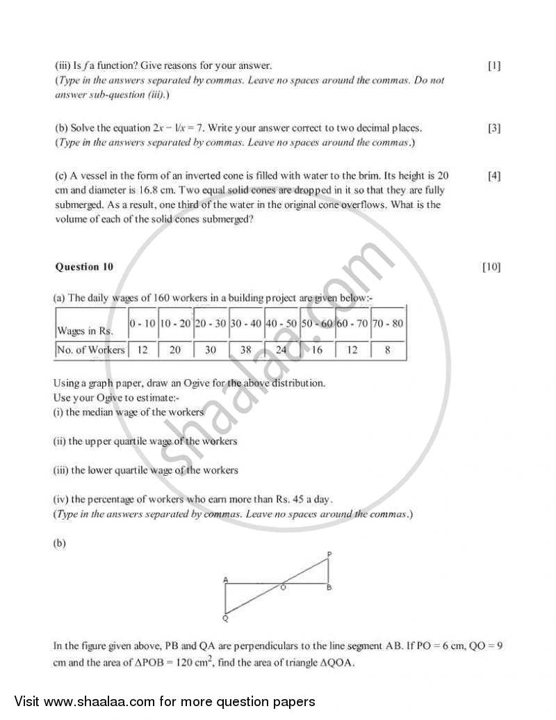Mathematics 2005-2006 ICSE Class 10  - CISCE (Council for the Indian School Certificate Examinations) question paper with PDF download