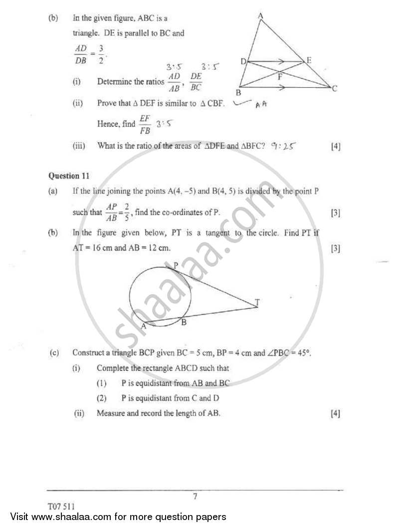 Mathematics 2006-2007 ICSE Class 10  - CISCE (Council for the Indian School Certificate Examinations) question paper with PDF download