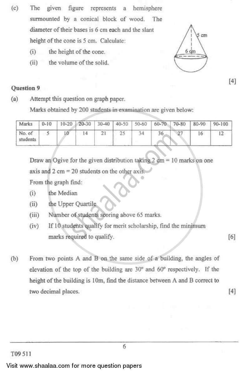 Mathematics 2008-2009 ICSE Class 10  - CISCE (Council for the Indian School Certificate Examinations) question paper with PDF download