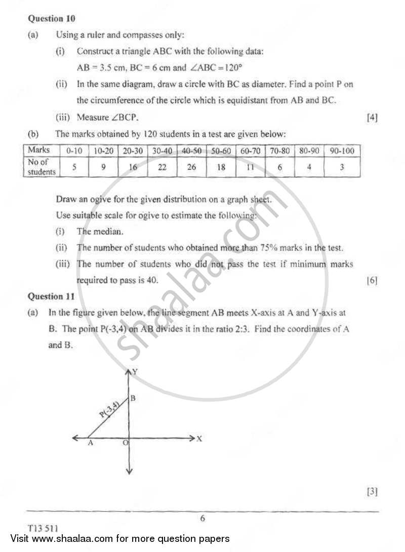 Mathematics 2012-2013 ICSE Class 10  - CISCE (Council for the Indian School Certificate Examinations) question paper with PDF download