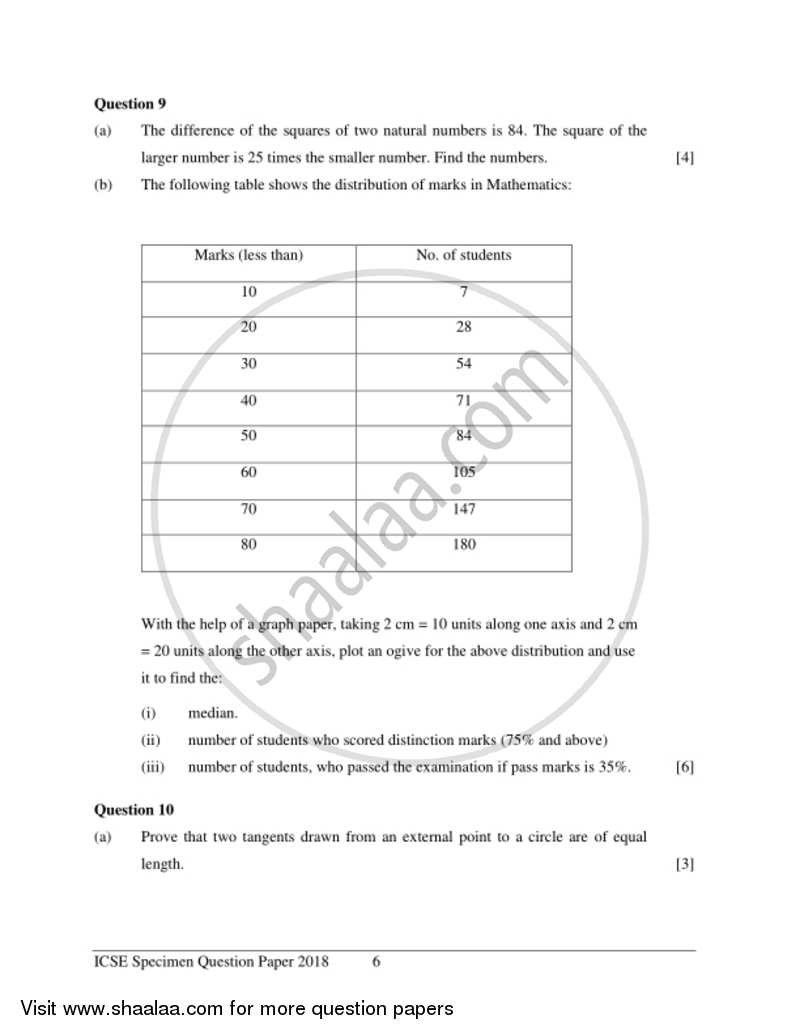 Mathematics 2017-2018 ICSE Class 10  - CISCE (Council for the Indian School Certificate Examinations) question paper with PDF download