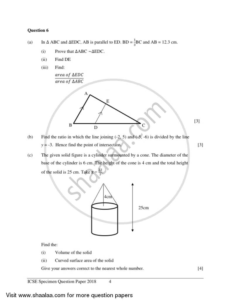 Mathematics 2017-2018 ICSE Class 10  - CISCE (Council for the Indian School Certificate Examinations) question paper with PDF download