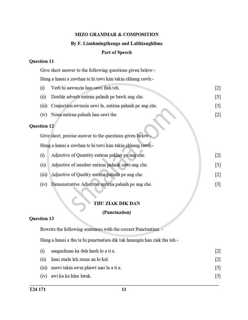 Mizo 2023-2024 ICSE Class 10 - CISCE (Council for the Indian School Certificate Examinations) question paper with PDF download