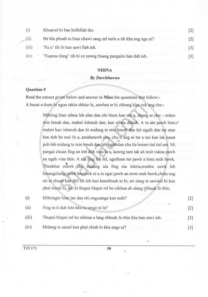 Mizo 2024-2025 ICSE Class 10  - CISCE (Council for the Indian School Certificate Examinations) question paper with PDF download