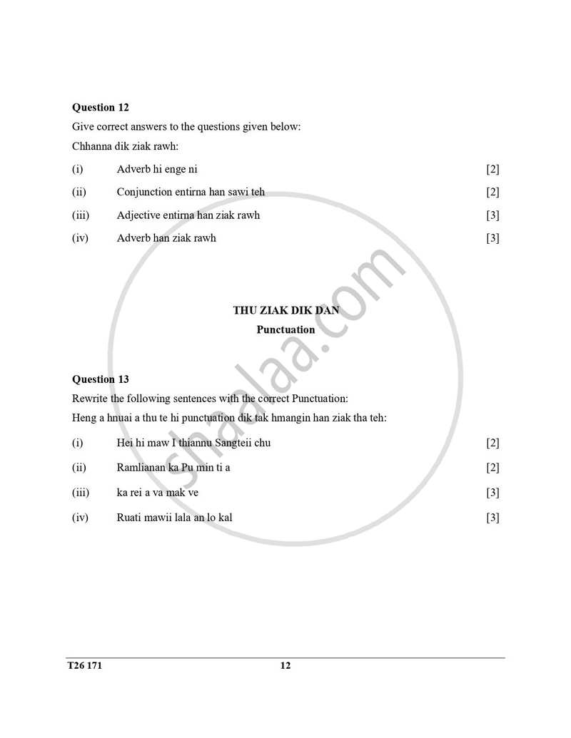 Mizo 2025-2026 ICSE Class 10 - CISCE (Council for the Indian School Certificate Examinations) question paper with PDF download
