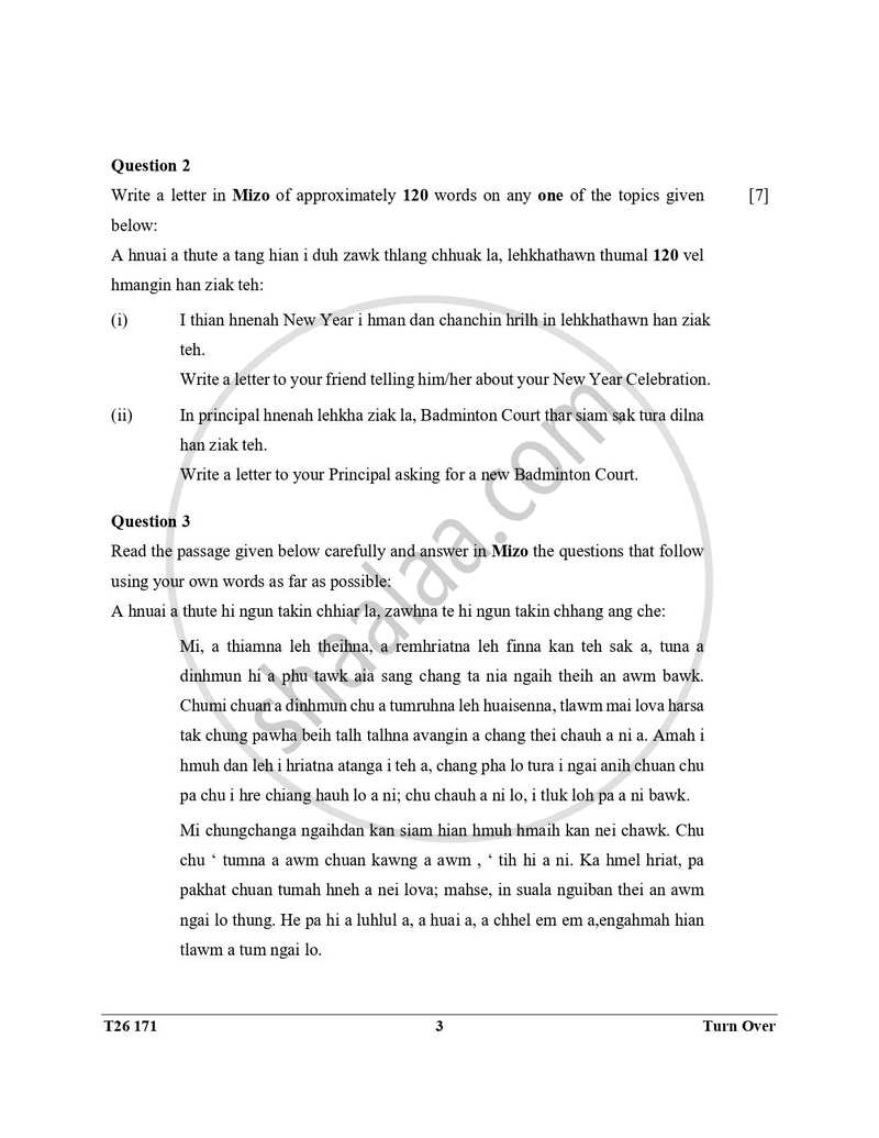 Mizo 2025-2026 ICSE Class 10 - CISCE (Council for the Indian School Certificate Examinations) question paper with PDF download