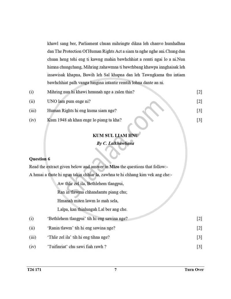 Mizo 2025-2026 ICSE Class 10 - CISCE (Council for the Indian School Certificate Examinations) question paper with PDF download