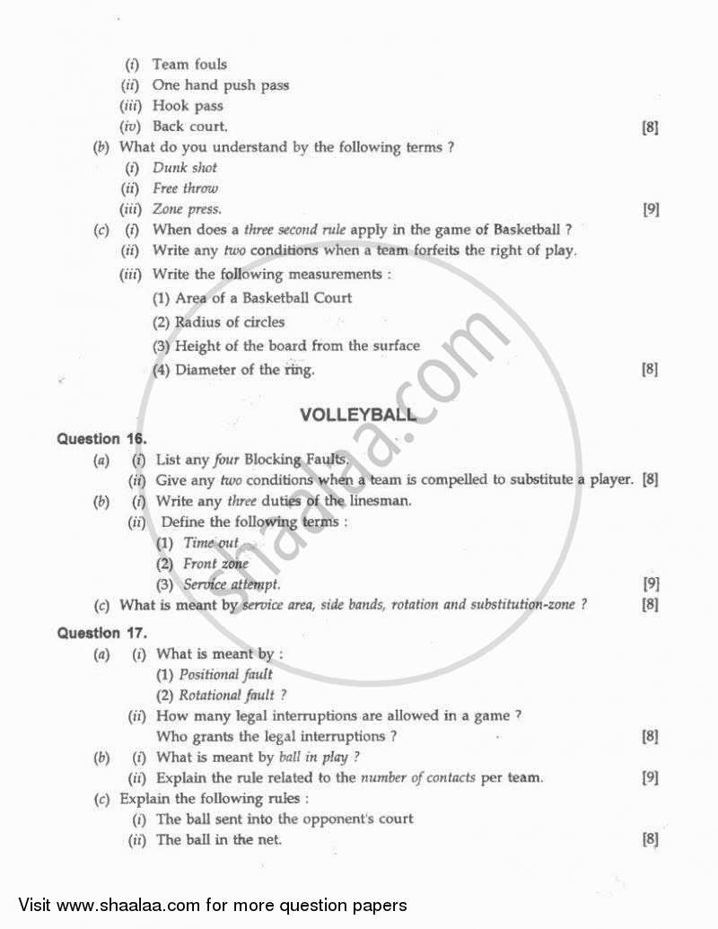 Physical Education 2010-2011 ICSE Class 10  - CISCE (Council for the Indian School Certificate Examinations) question paper with PDF download