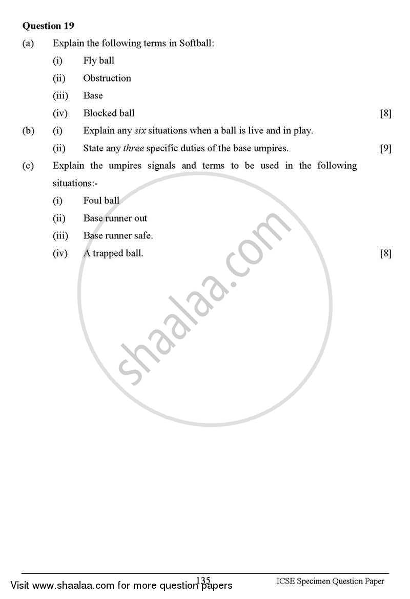 Physical Education 2012-2013 ICSE Class 10  - CISCE (Council for the Indian School Certificate Examinations) question paper with PDF download