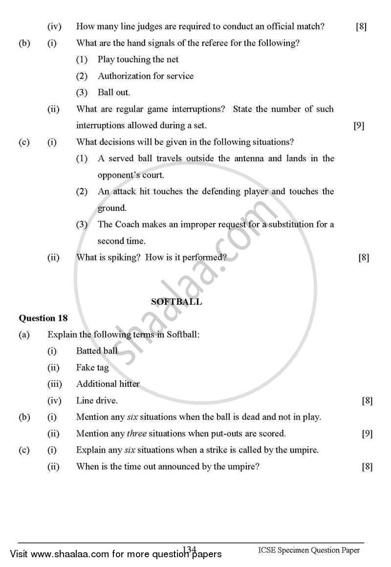 Physical Education 2012-2013 ICSE Class 10  - CISCE (Council for the Indian School Certificate Examinations) question paper with PDF download