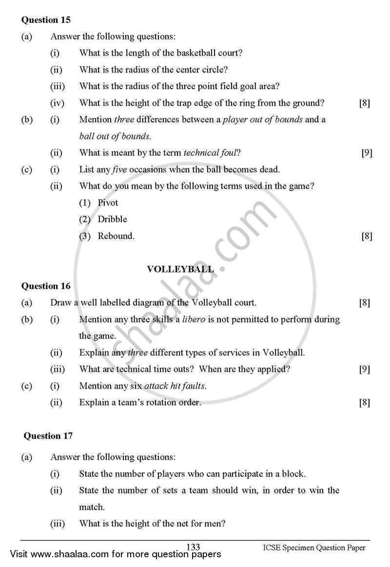 Physical Education 2012-2013 ICSE Class 10  - CISCE (Council for the Indian School Certificate Examinations) question paper with PDF download