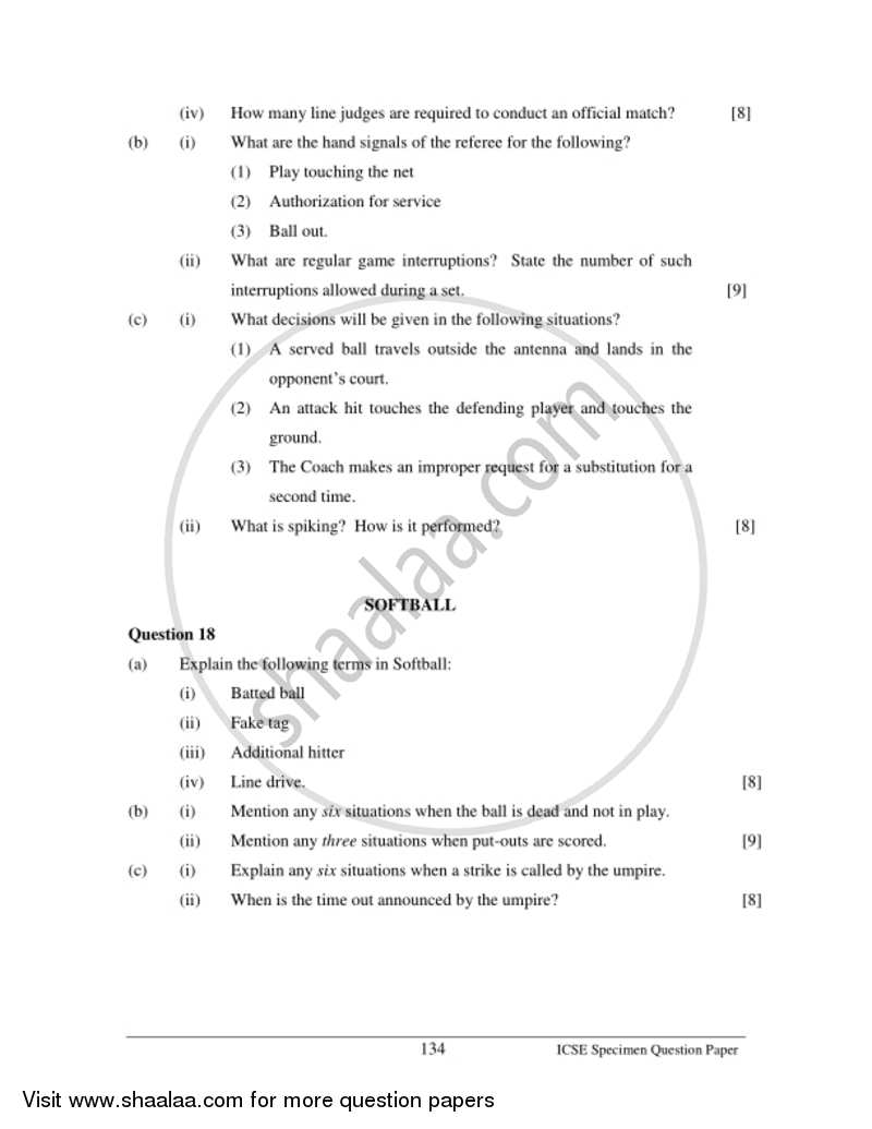 Physical Education 2016-2017 ICSE Class 10  - CISCE (Council for the Indian School Certificate Examinations) question paper with PDF download