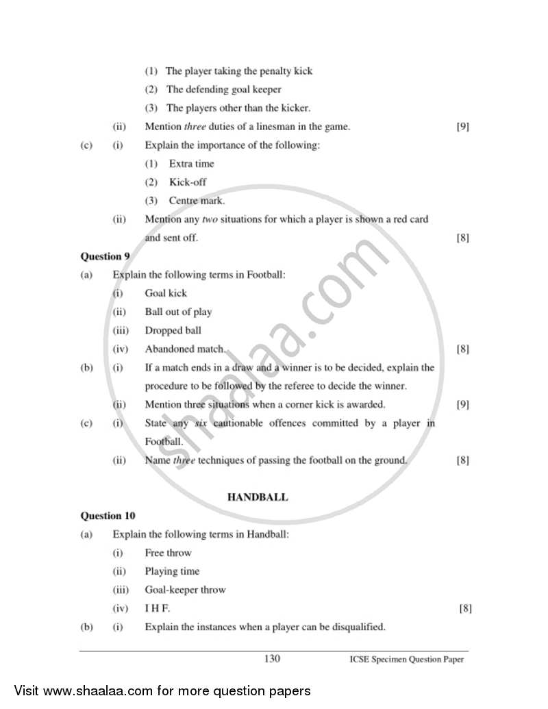 Physical Education 2016-2017 ICSE Class 10  - CISCE (Council for the Indian School Certificate Examinations) question paper with PDF download