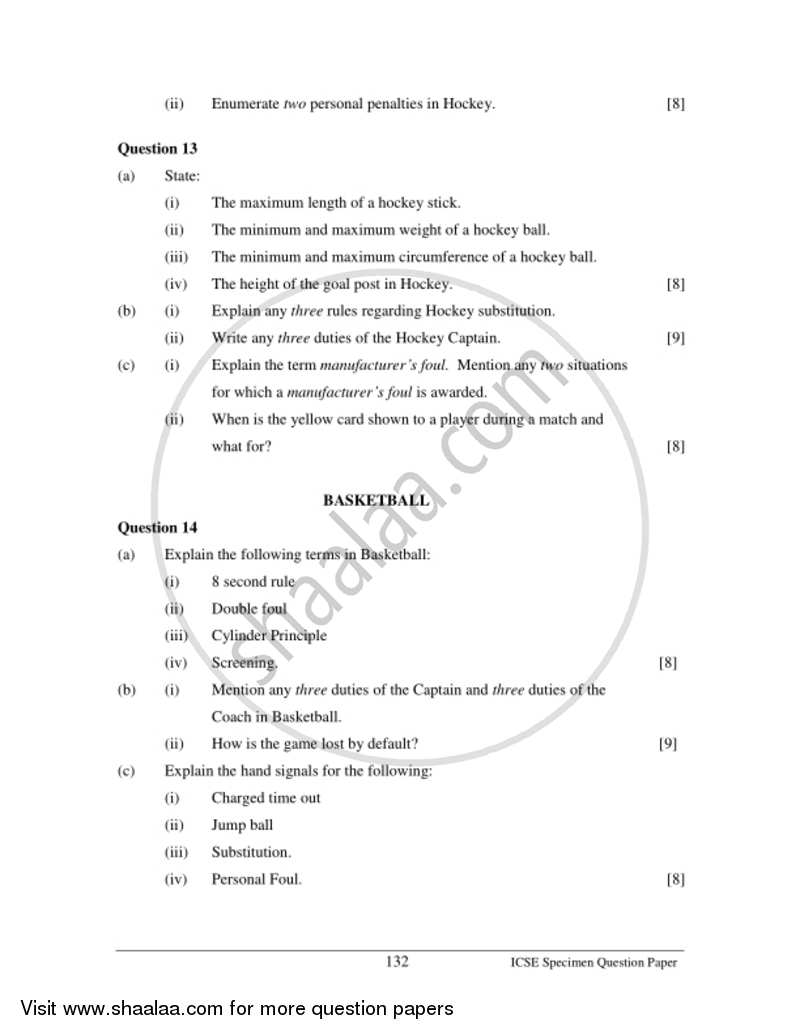 Physical Education 2016-2017 ICSE Class 10  - CISCE (Council for the Indian School Certificate Examinations) question paper with PDF download