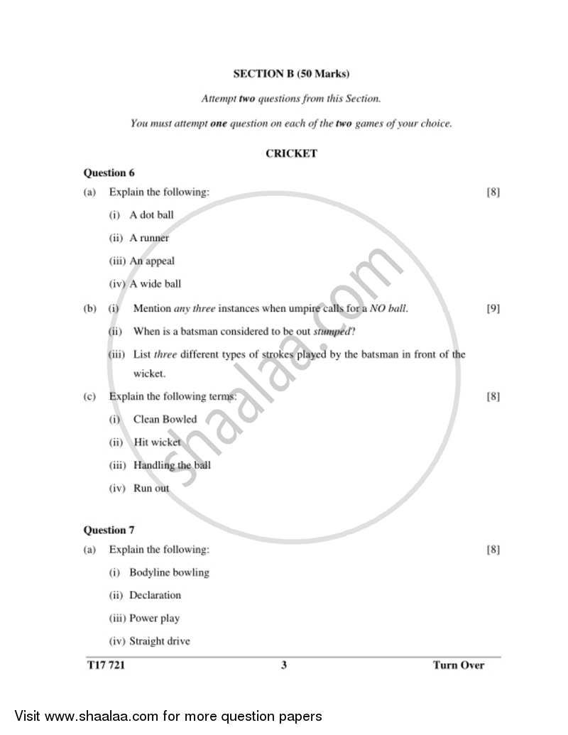 Physical Education 2016-2017 ICSE Class 10  - CISCE (Council for the Indian School Certificate Examinations) question paper with PDF download