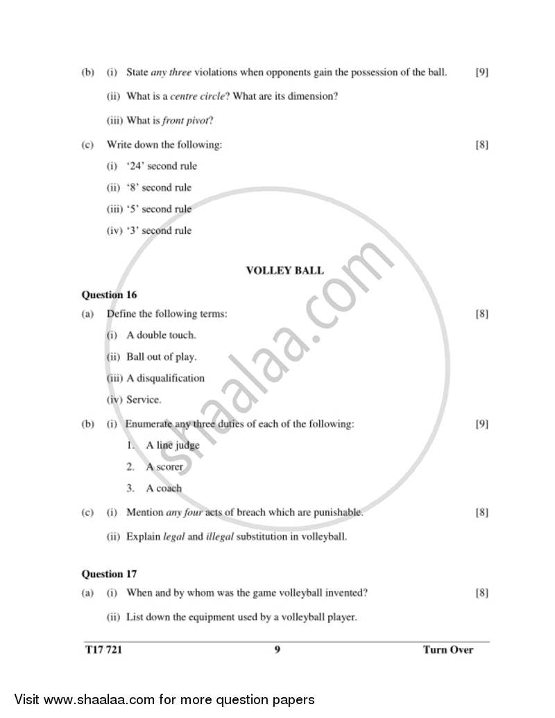 Physical Education 2016-2017 ICSE Class 10  - CISCE (Council for the Indian School Certificate Examinations) question paper with PDF download