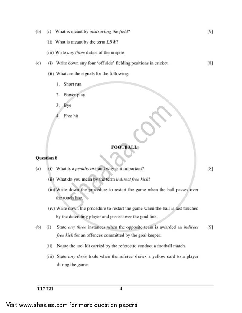 Physical Education 2016-2017 ICSE Class 10  - CISCE (Council for the Indian School Certificate Examinations) question paper with PDF download