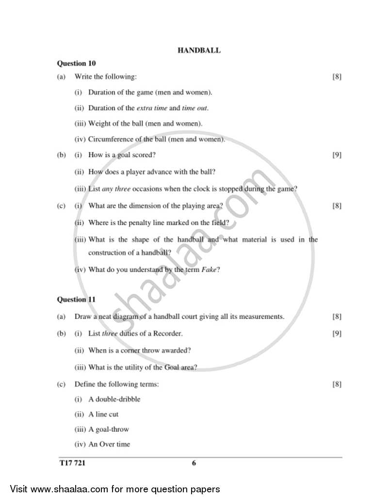 Physical Education 2016-2017 ICSE Class 10  - CISCE (Council for the Indian School Certificate Examinations) question paper with PDF download