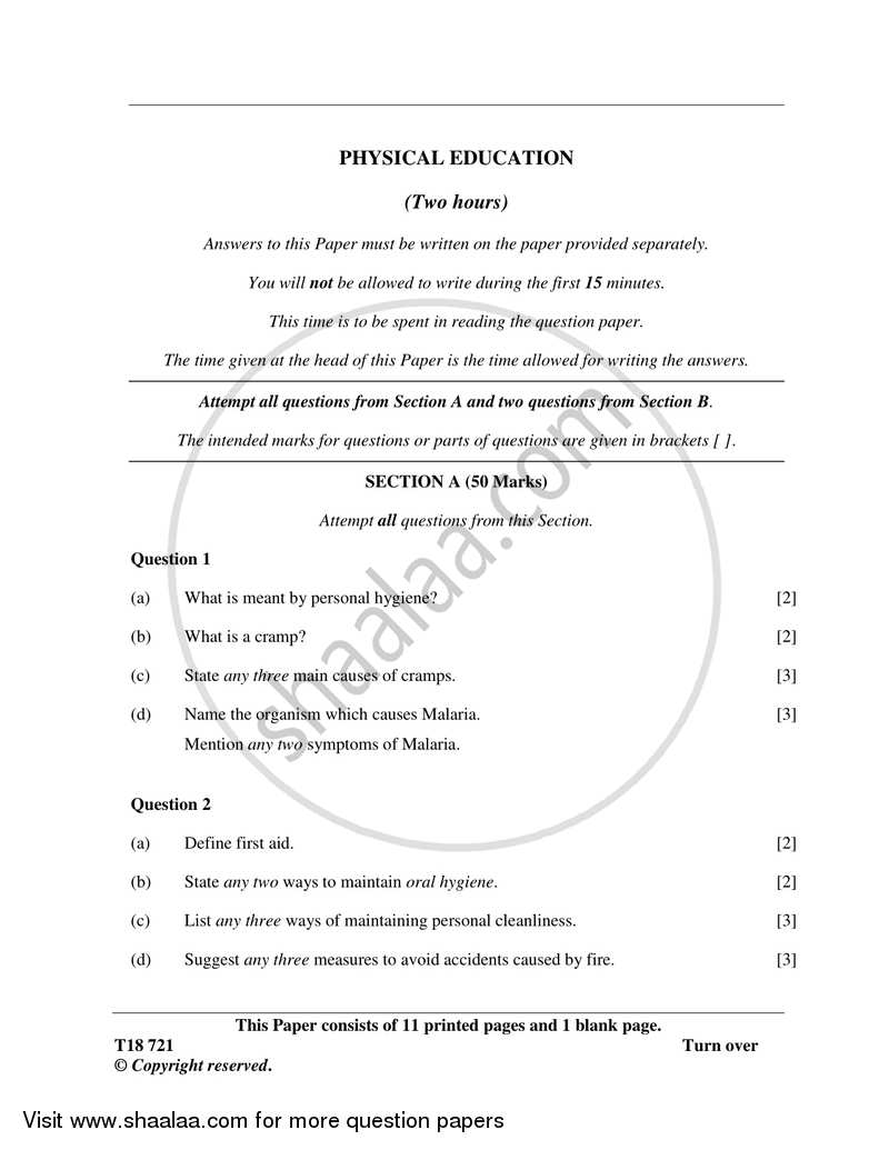 Physical Education 2017-2018 ICSE Class 10  - CISCE (Council for the Indian School Certificate Examinations) question paper with PDF download
