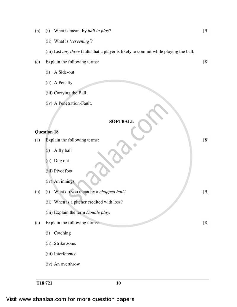 Physical Education 2017-2018 ICSE Class 10  - CISCE (Council for the Indian School Certificate Examinations) question paper with PDF download