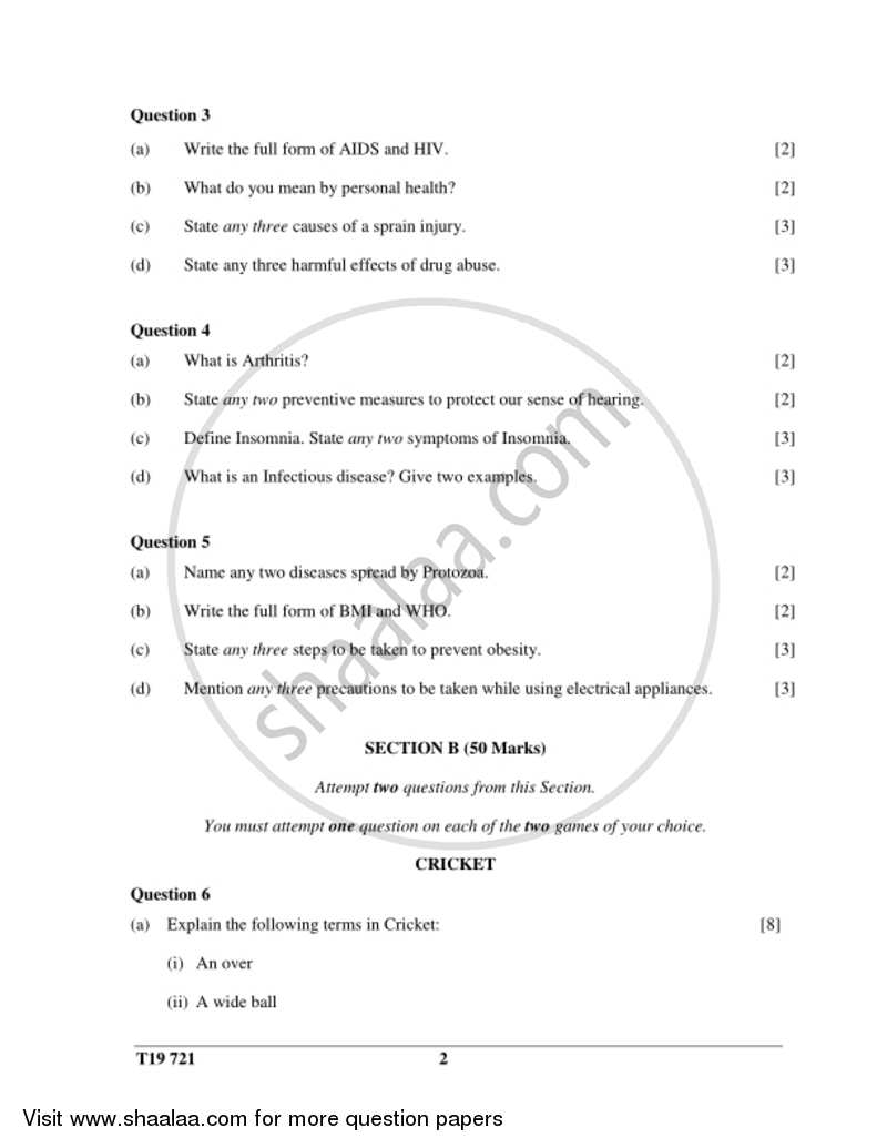 Physical Education 2018-2019 ICSE Class 10  - CISCE (Council for the Indian School Certificate Examinations) question paper with PDF download