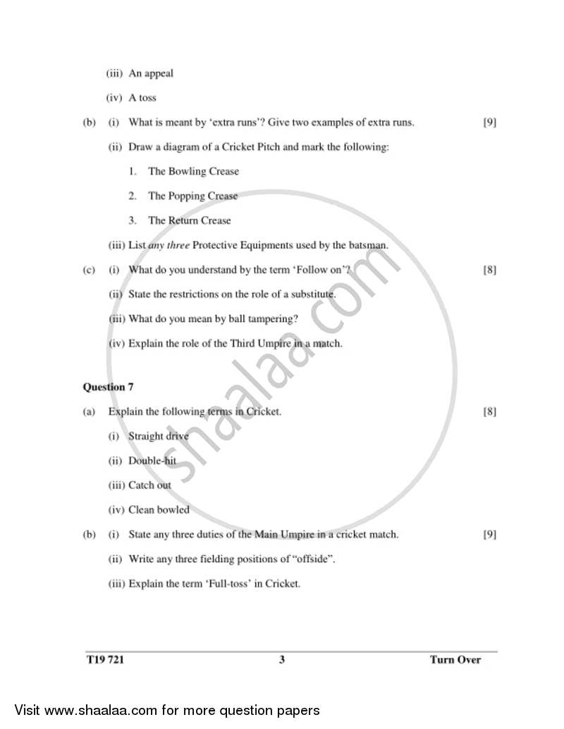 Physical Education 2018-2019 ICSE Class 10  - CISCE (Council for the Indian School Certificate Examinations) question paper with PDF download