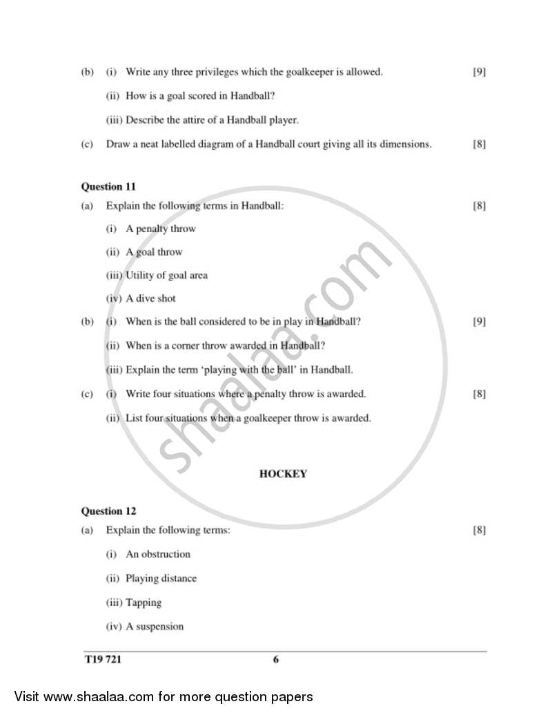 Physical Education 2018-2019 ICSE Class 10  - CISCE (Council for the Indian School Certificate Examinations) question paper with PDF download