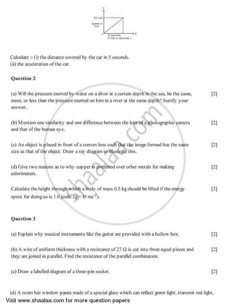 Physics 2005-2006 ICSE Class 10 - CISCE (Council for the Indian School Certificate Examinations) question paper with PDF download