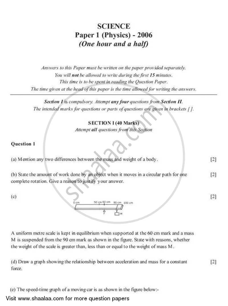 Physics 2005-2006 ICSE Class 10 - CISCE (Council for the Indian School Certificate Examinations) question paper with PDF download