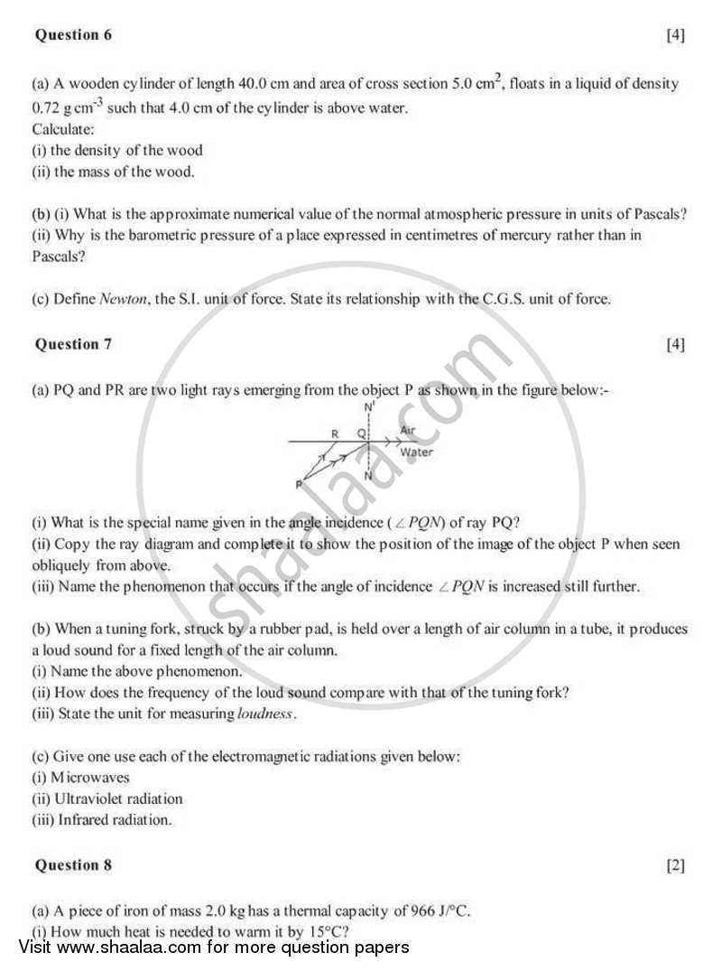 Physics 2005-2006 ICSE Class 10 - CISCE (Council for the Indian School Certificate Examinations) question paper with PDF download