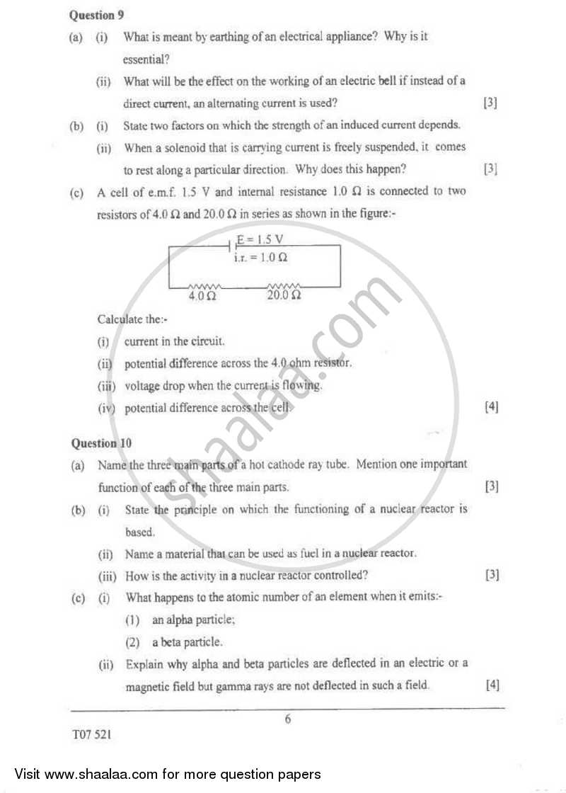 Physics 2006-2007 ICSE Class 10  - CISCE (Council for the Indian School Certificate Examinations) question paper with PDF download