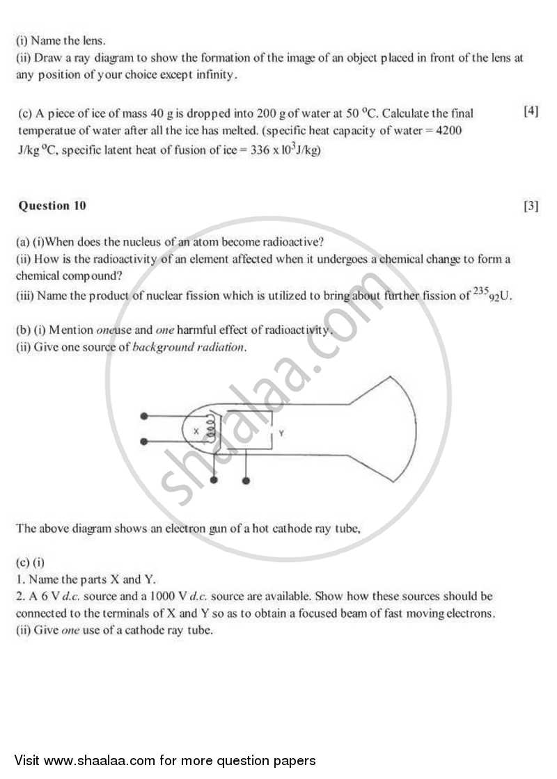 Physics 2007-2008 ICSE Class 10 - CISCE (Council for the Indian School Certificate Examinations) question paper with PDF download