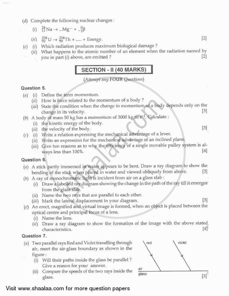 Physics 2009-2010 ICSE Class 10  - CISCE (Council for the Indian School Certificate Examinations) question paper with PDF download
