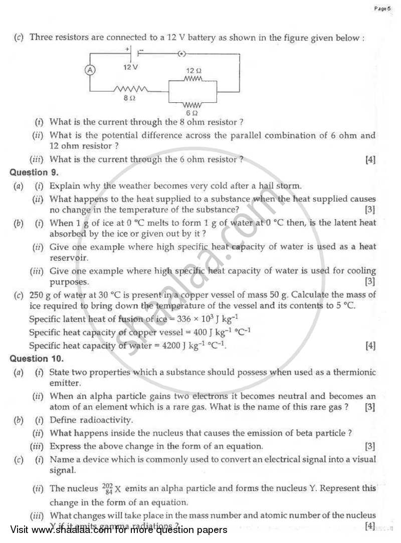 Physics 2010-2011 ICSE Class 10  - CISCE (Council for the Indian School Certificate Examinations) question paper with PDF download