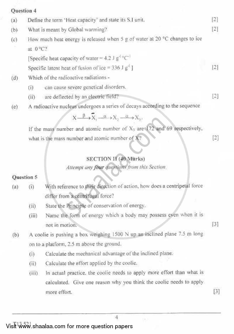 Physics 2012-2013 ICSE Class 10  - CISCE (Council for the Indian School Certificate Examinations) question paper with PDF download