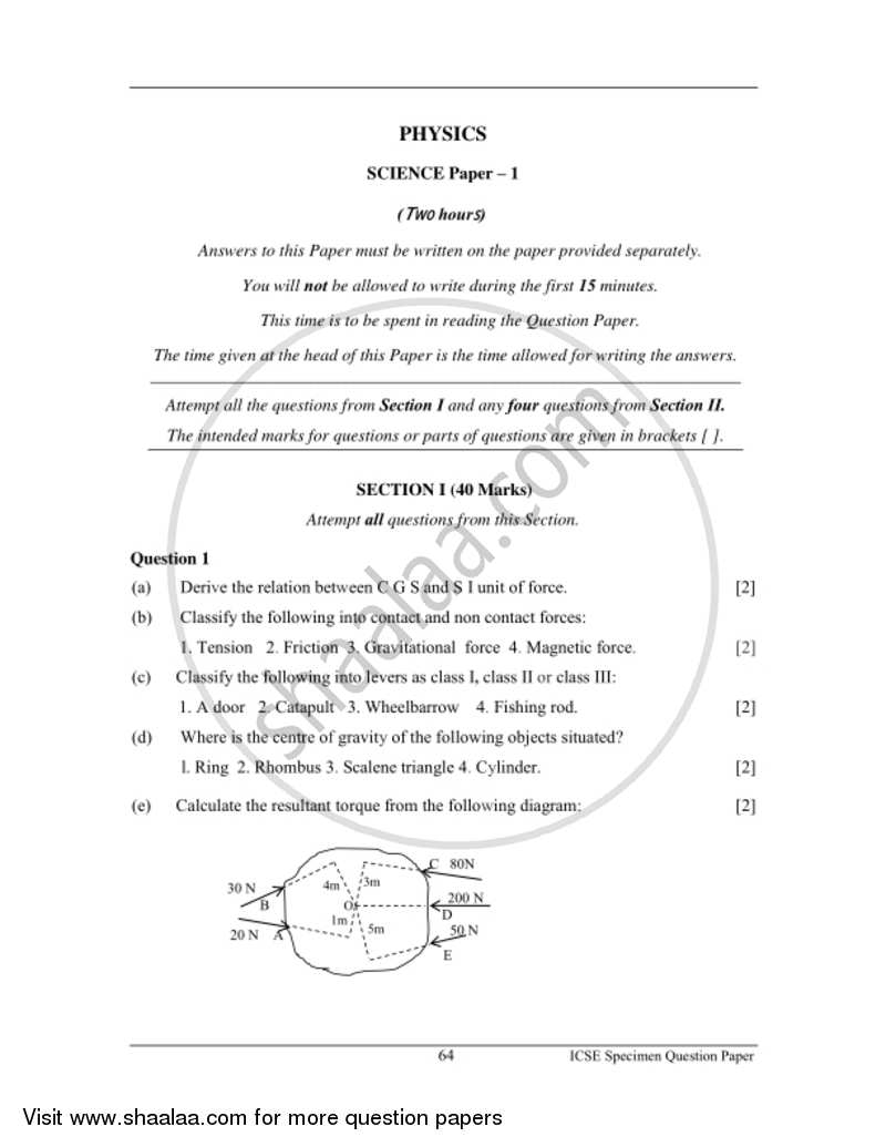 Physics 2016-2017 ICSE Class 10  - CISCE (Council for the Indian School Certificate Examinations) question paper with PDF download