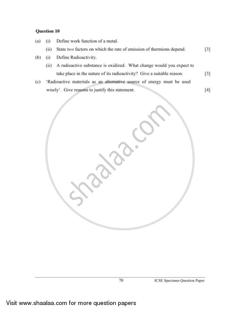 Physics 2016-2017 ICSE Class 10  - CISCE (Council for the Indian School Certificate Examinations) question paper with PDF download