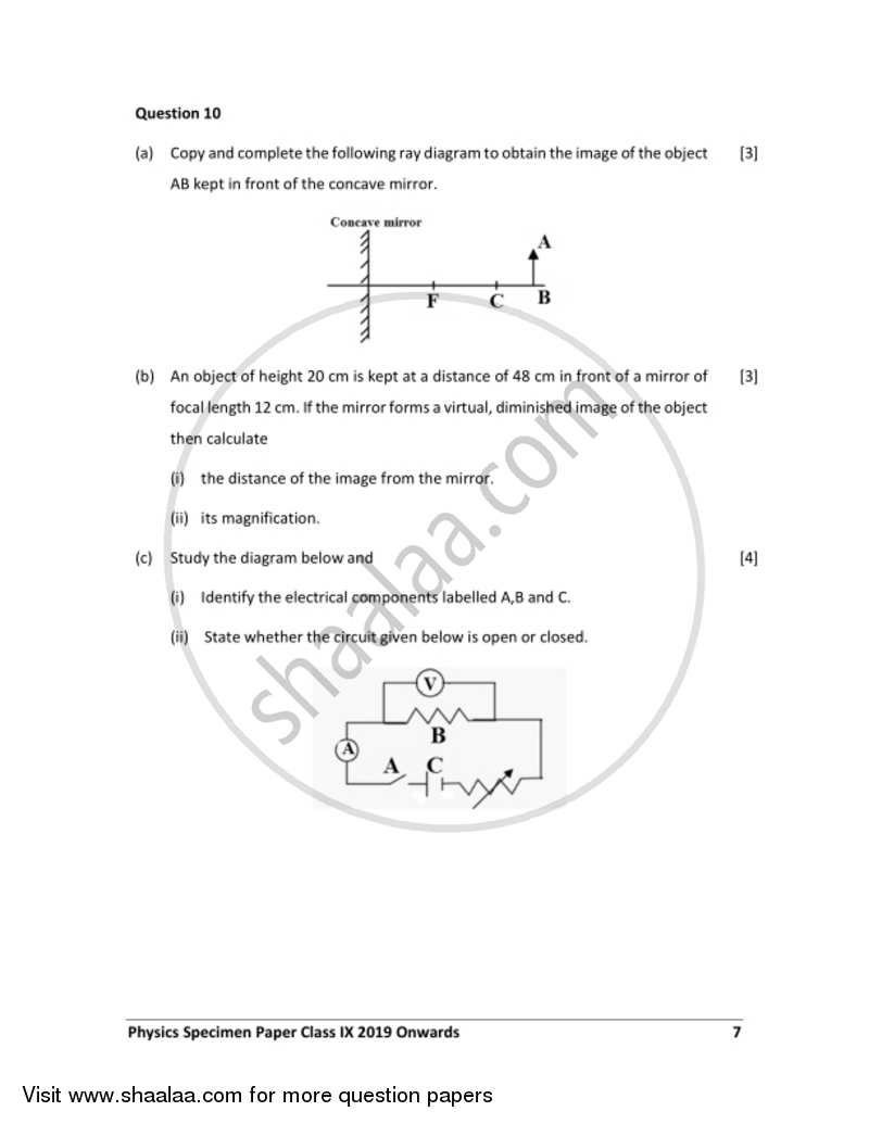 Physics 2018-2019 ICSE Class 9 - CISCE (Council for the Indian School Certificate Examinations) question paper with PDF download