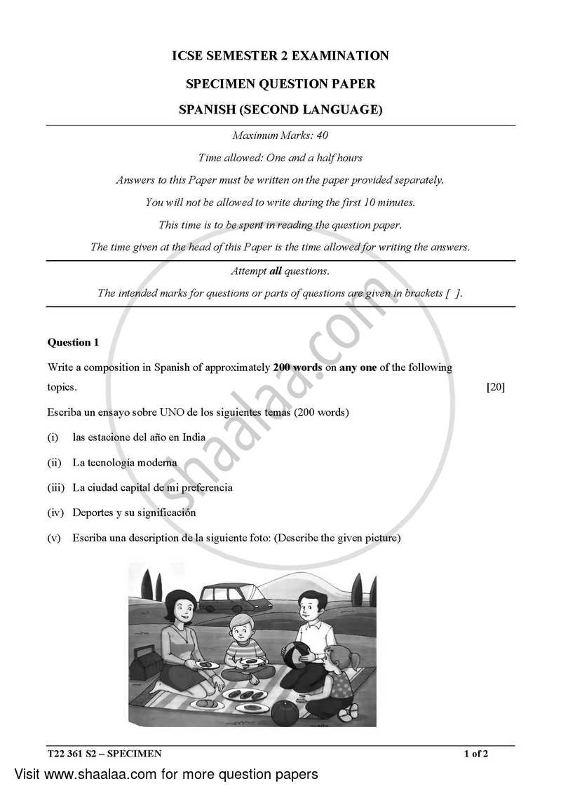 Spanish 2021-2022 ICSE Class 10  - CISCE (Council for the Indian School Certificate Examinations) question paper with PDF download