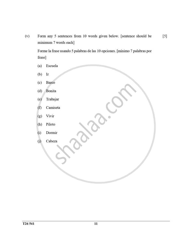 Spanish 2025-2026 ICSE Class 10 - CISCE (Council for the Indian School Certificate Examinations) question paper with PDF download