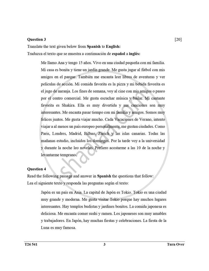 Spanish 2025-2026 ICSE Class 10 - CISCE (Council for the Indian School Certificate Examinations) question paper with PDF download