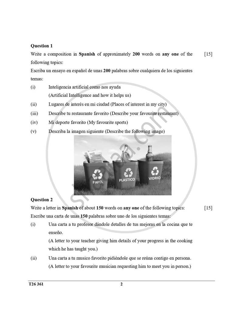 Spanish 2025-2026 ICSE Class 10 - CISCE (Council for the Indian School Certificate Examinations) question paper with PDF download