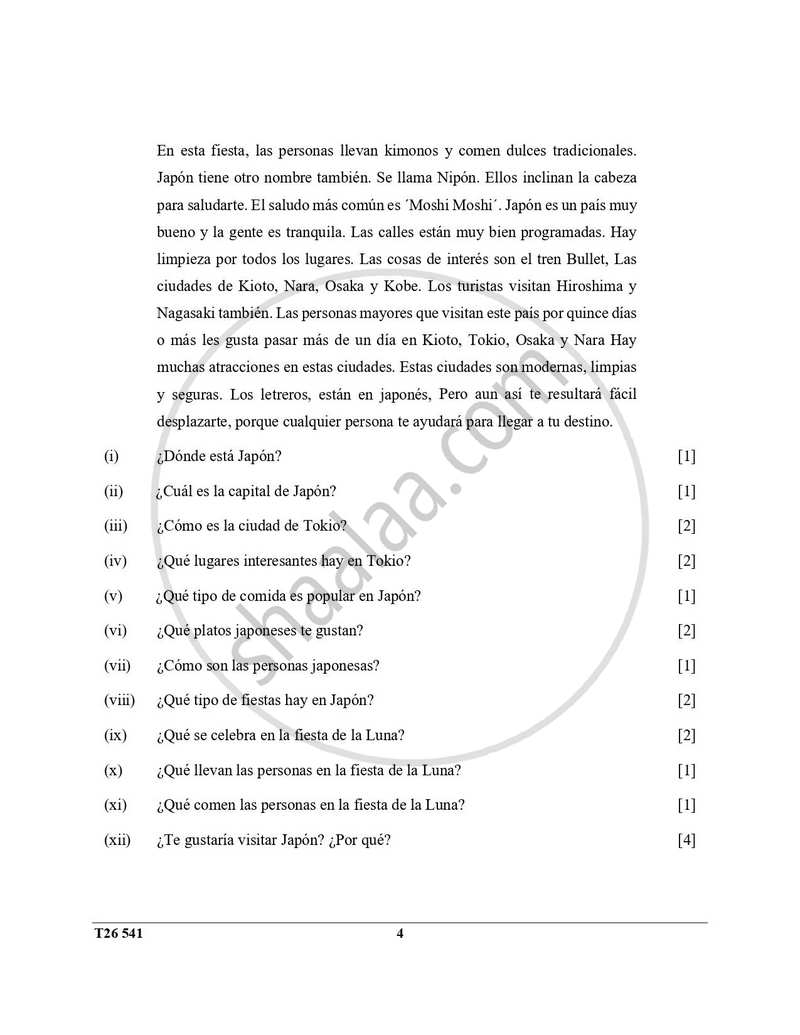 Spanish 2025-2026 ICSE Class 10 - CISCE (Council for the Indian School Certificate Examinations) question paper with PDF download