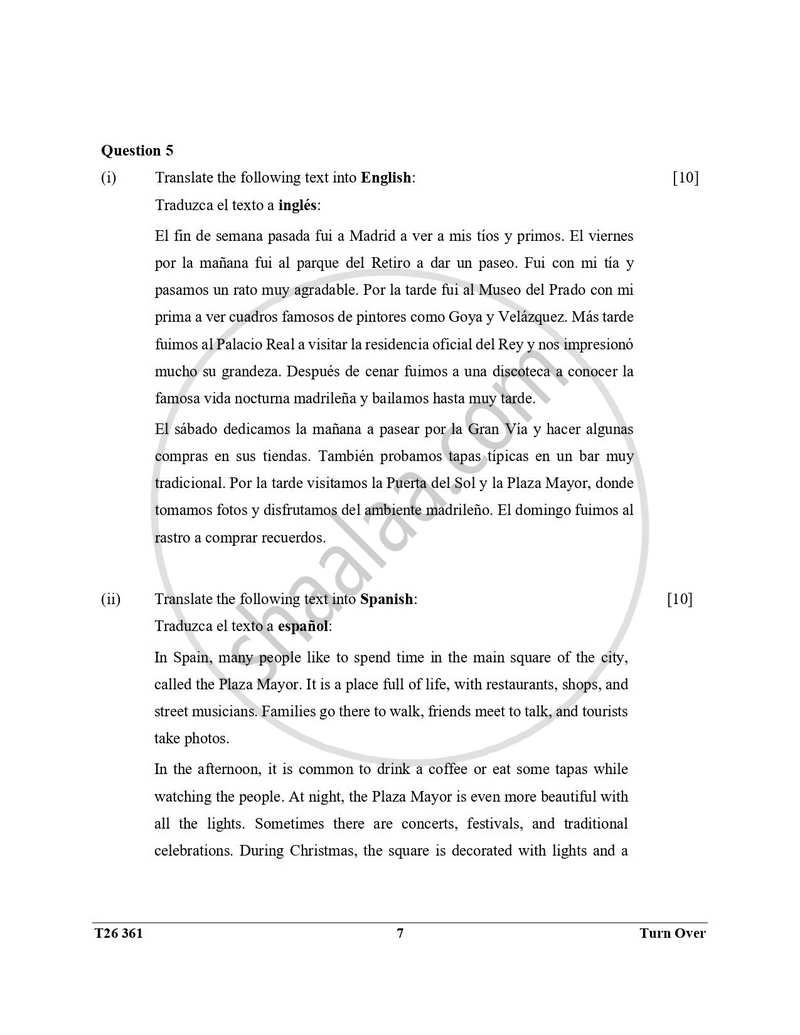 Spanish 2025-2026 ICSE Class 10 - CISCE (Council for the Indian School Certificate Examinations) question paper with PDF download