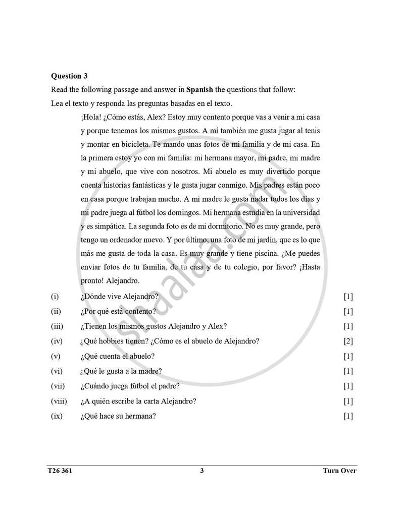 Spanish 2025-2026 ICSE Class 10 - CISCE (Council for the Indian School Certificate Examinations) question paper with PDF download