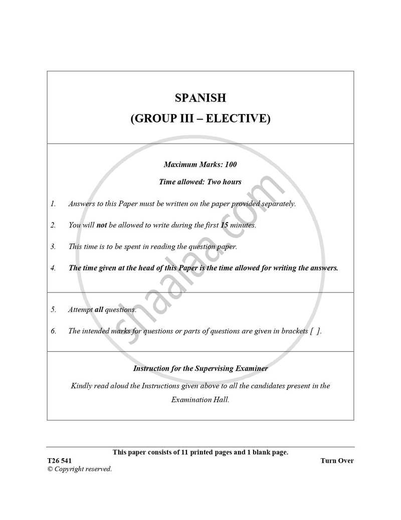 Spanish 2025-2026 ICSE Class 10 - CISCE (Council for the Indian School Certificate Examinations) question paper with PDF download