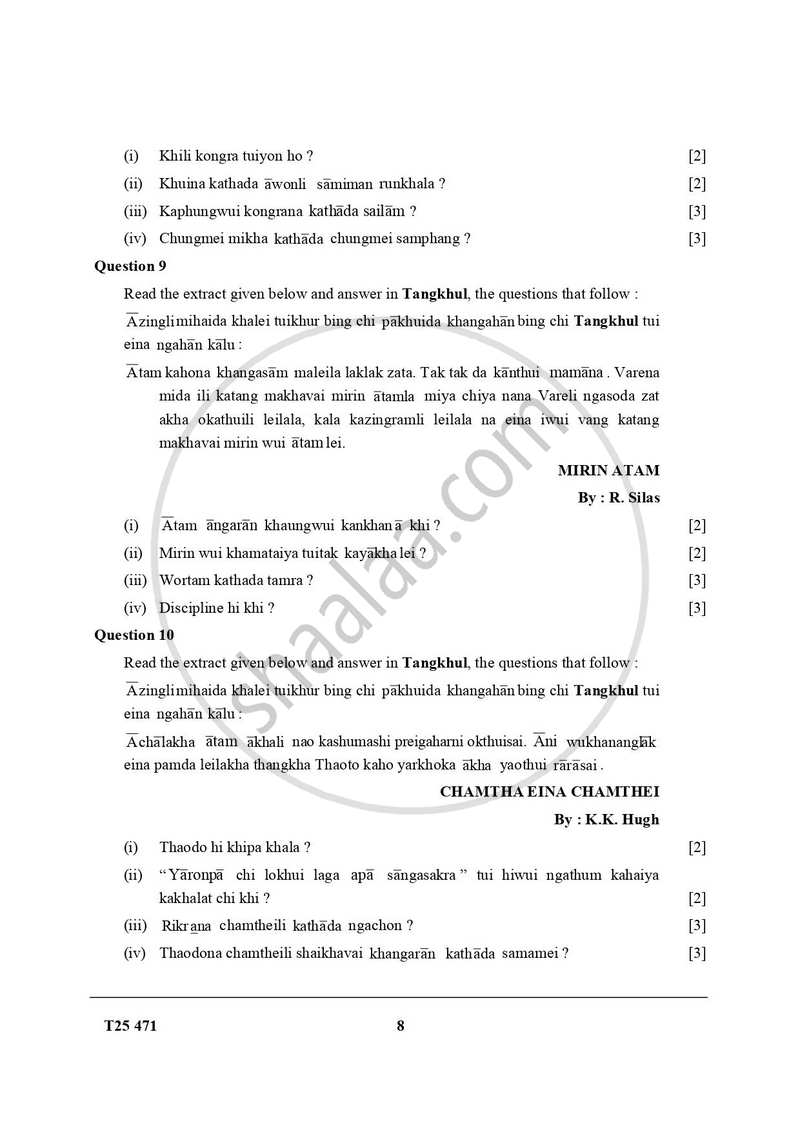 Tangkhul 2024-2025 ICSE Class 10  - CISCE (Council for the Indian School Certificate Examinations) question paper with PDF download
