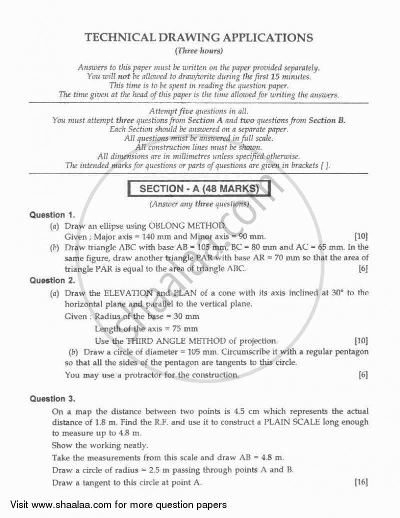 Technical Drawing Applications 2010-2011 ICSE Class 10  - CISCE (Council for the Indian School Certificate Examinations) question paper with PDF download